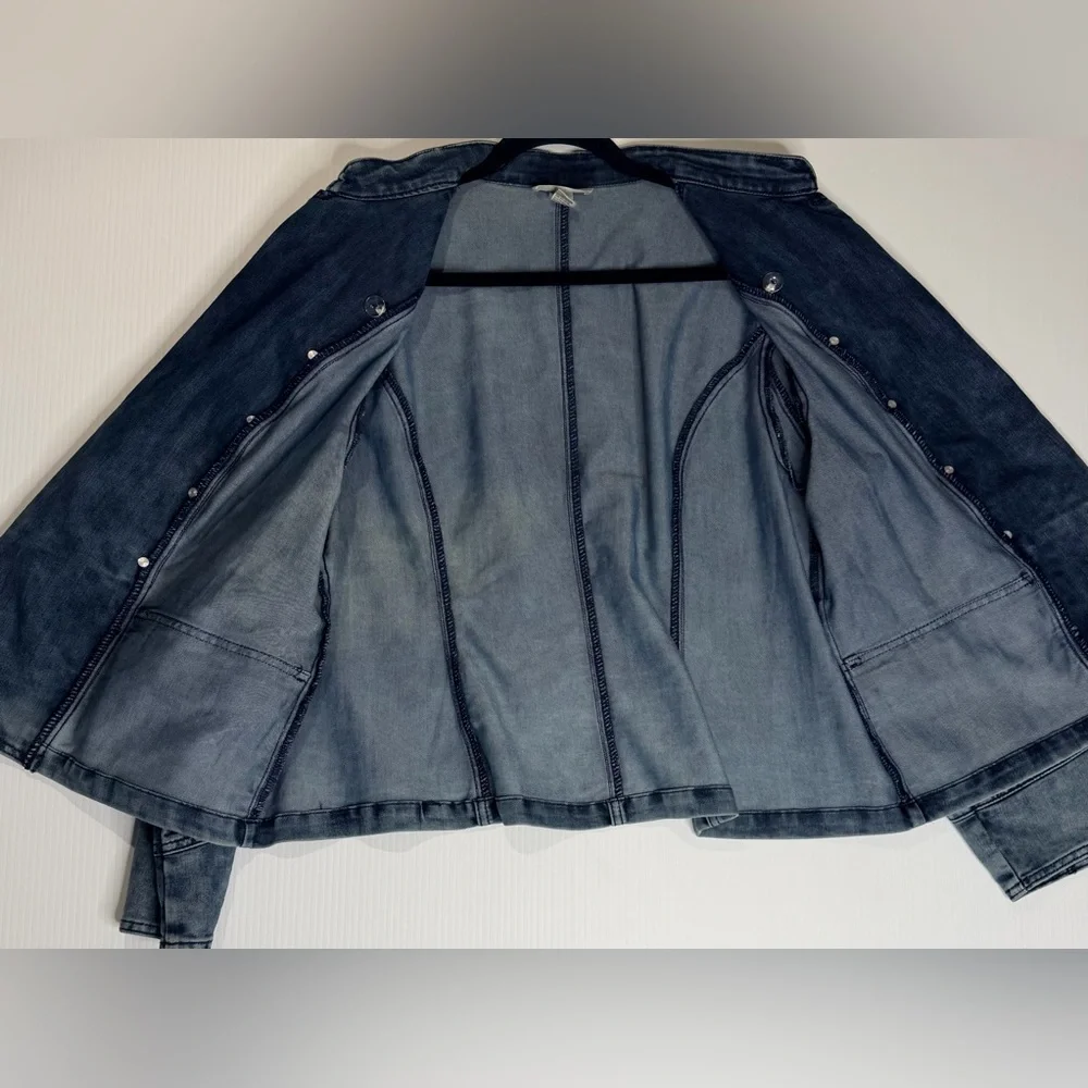 Indigo Thread Co Denim Military Jacket | Button Detail | Blue Jean Jacket - 1X - Picture 8 of 12